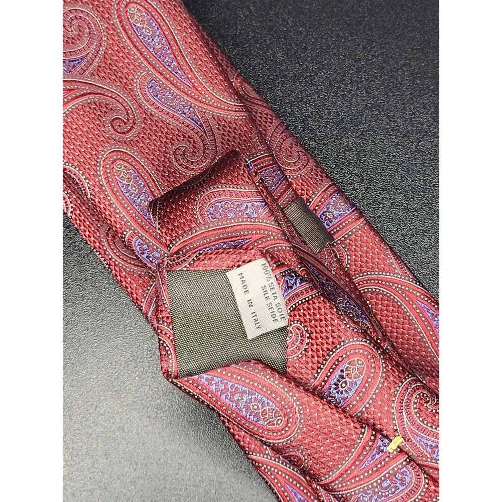 Canali 1934 Tie Red Purple Paisley 100% Silk Made in Italy 3.25in